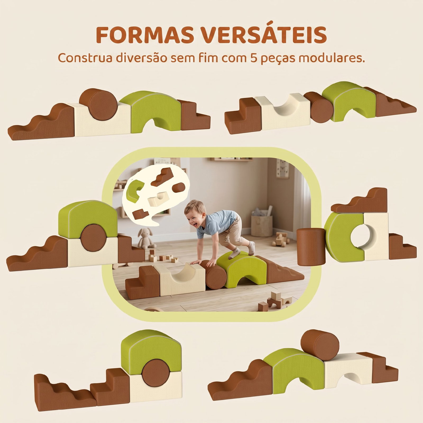 Conjunto de 5 blocos de espuma infantil blocos psicomotores com base antiderrapante capa removível 3-6 anos