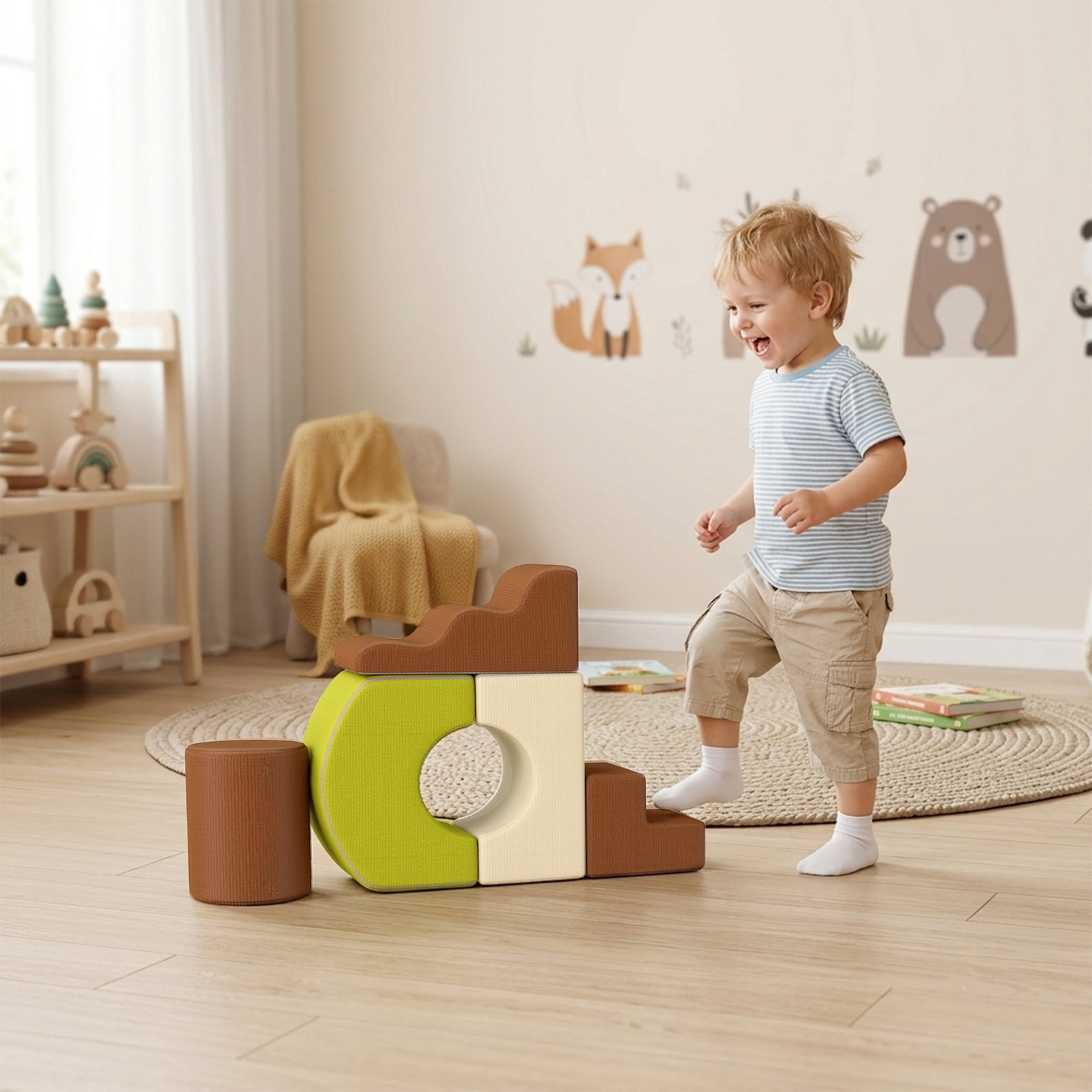 Conjunto de 5 blocos de espuma infantil blocos psicomotores com base antiderrapante capa removível 3-6 anos