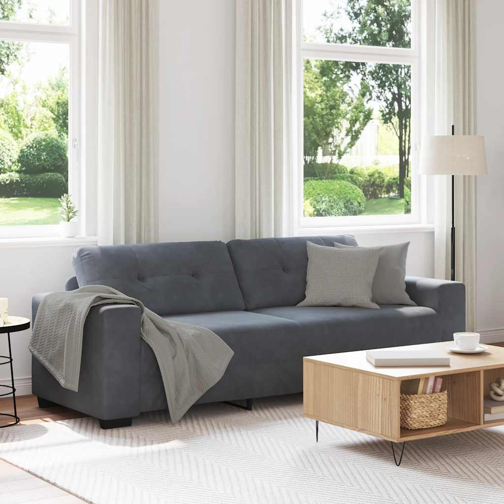Sofá de 3 lugares em veludo cinza escuro, 220x78x80 cm