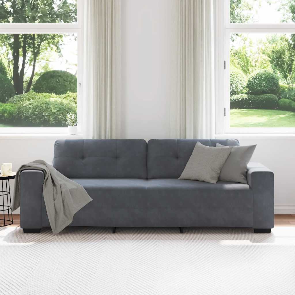 Sofá de 3 lugares em veludo cinza escuro, 220x78x80 cm