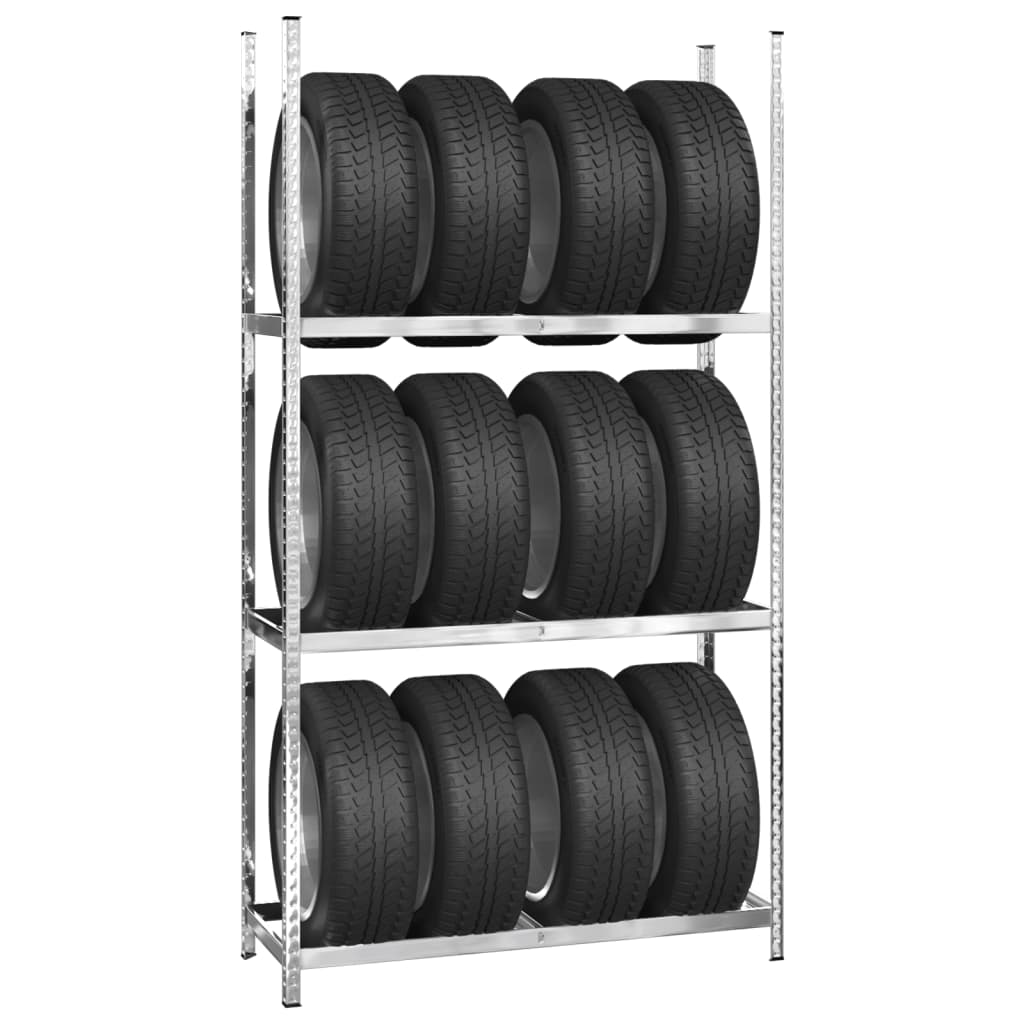 Unidade de 3 prateleiras para pneus 110x40x200 aço prateado