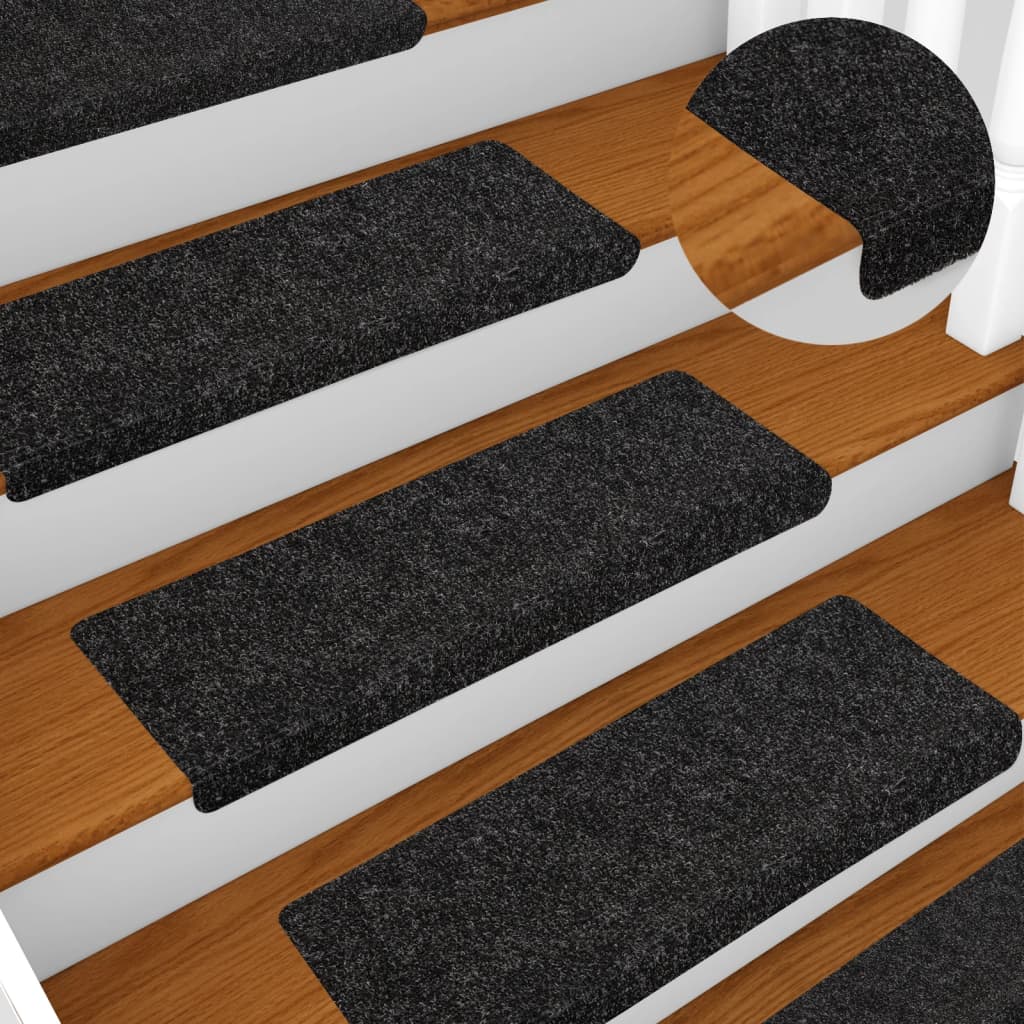 Tapetes de escada autoadesivos 5 peças 65x21x4 cm pretos com borda retangular