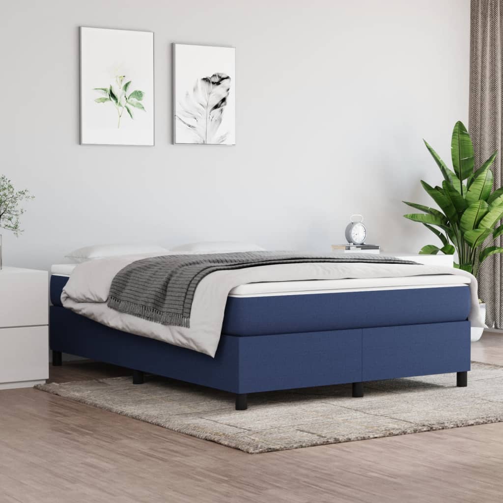 Estrutura de cama com molas 140x190 cm tecido azul