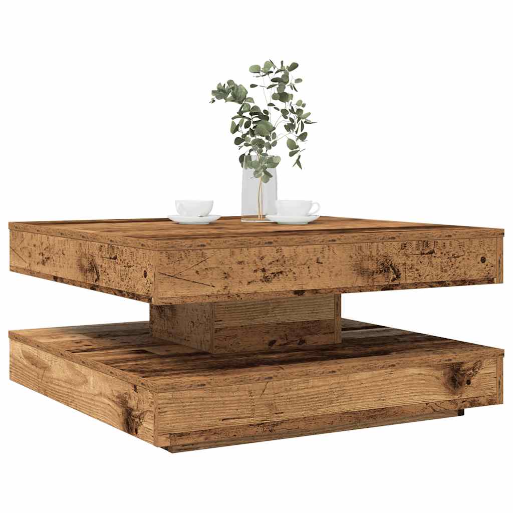 Mesa de centro rotativa a 360 graus 70x70x34,5 cm madeira velha