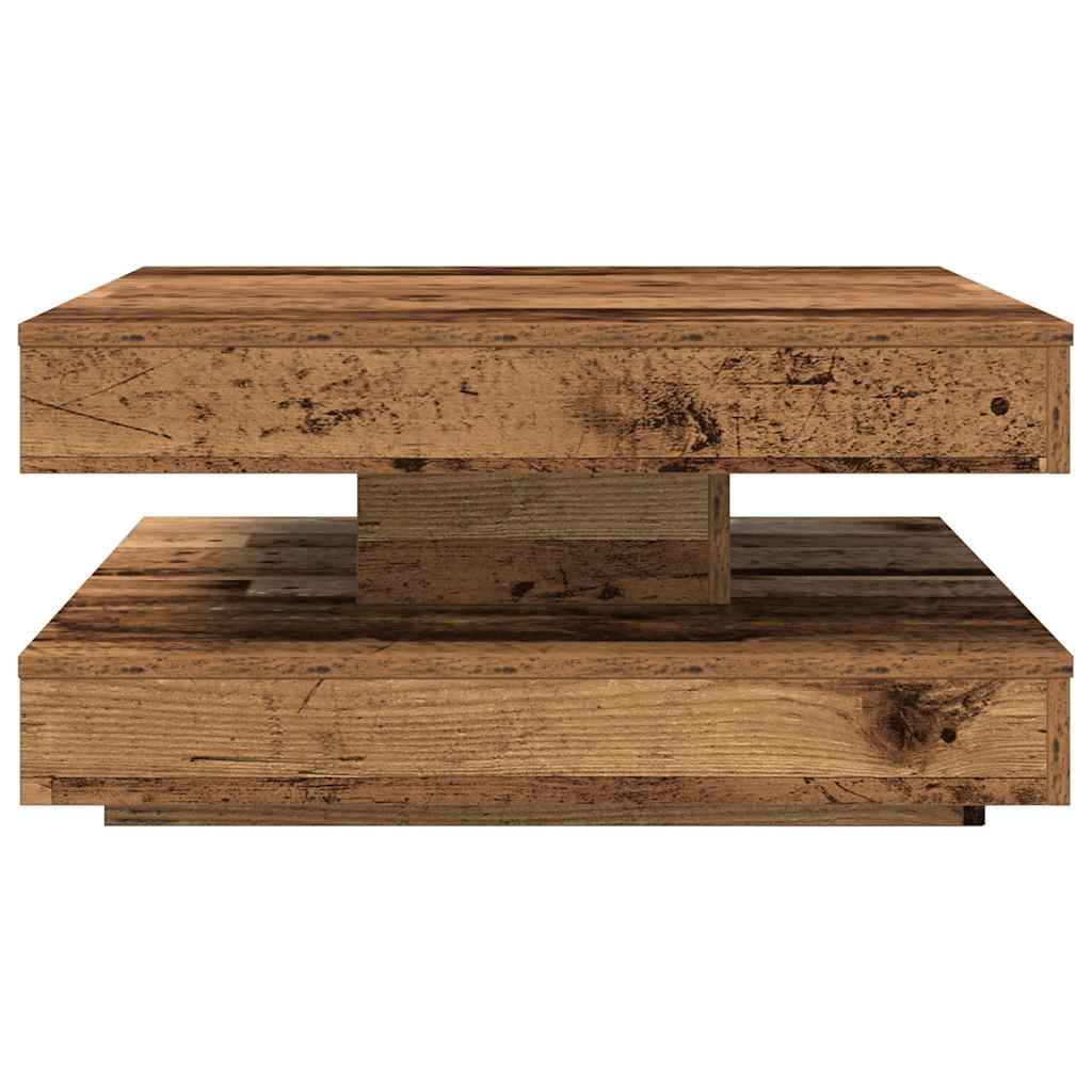 Mesa de centro rotativa a 360 graus 70x70x34,5 cm madeira velha