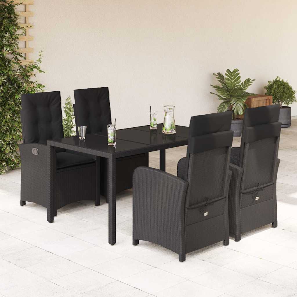 5 Pcs conjunto de jantar p/ jardim c/ almofadões vime PE preto