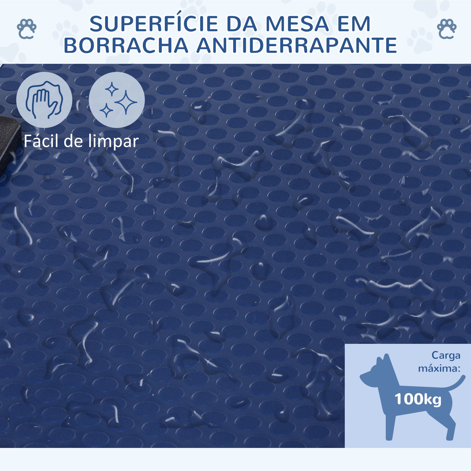 Mesa de tosquia para cães dobrável com prateleira de armazenamento e altura ajustável 20-80 cm 107x60x170 cm azul