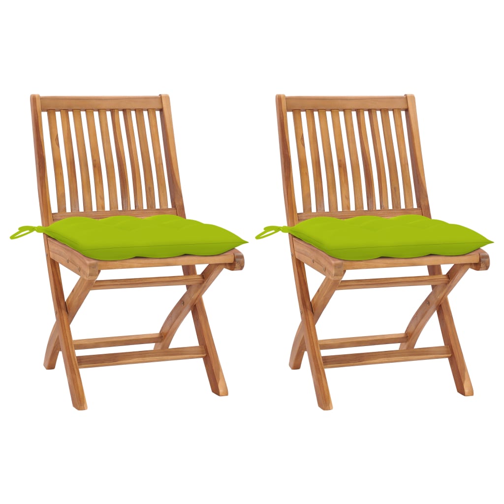 Cadeiras jardim c/ almofadões verde brilhante 2 pcs teca maciça