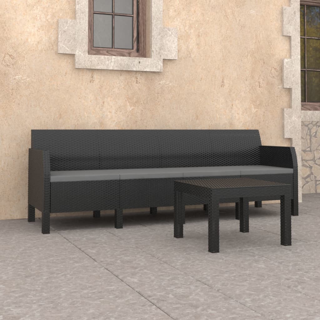 2 Pcs conjunto lounge jardim com almofadões vime PP antracite