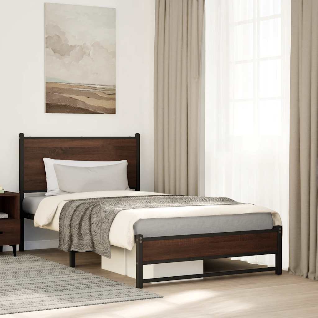 Estrutura de cama sem colchão 100x200cm metal carvalho castanho