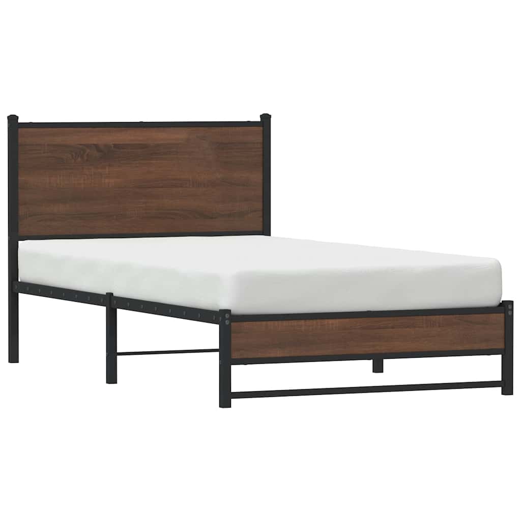 Estrutura de cama sem colchão 100x200cm metal carvalho castanho