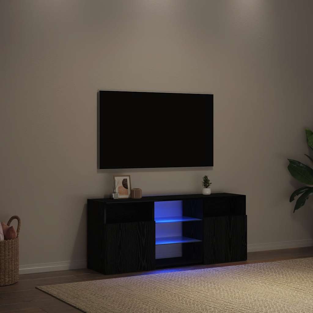 Móvel para TV com luzes LED, carvalho preto, 120x30x50 cm, madeira engenheirada