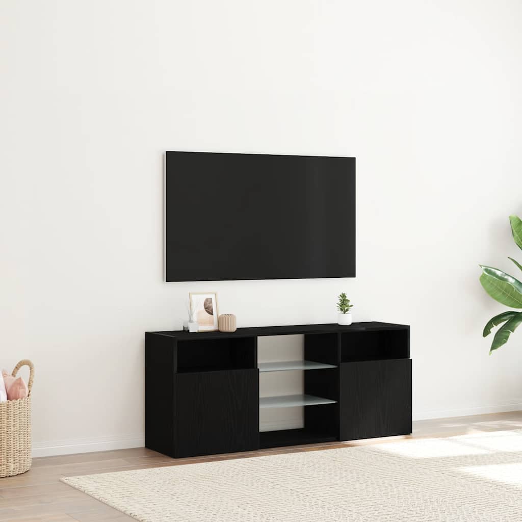 Móvel para TV com luzes LED, carvalho preto, 120x30x50 cm, madeira engenheirada