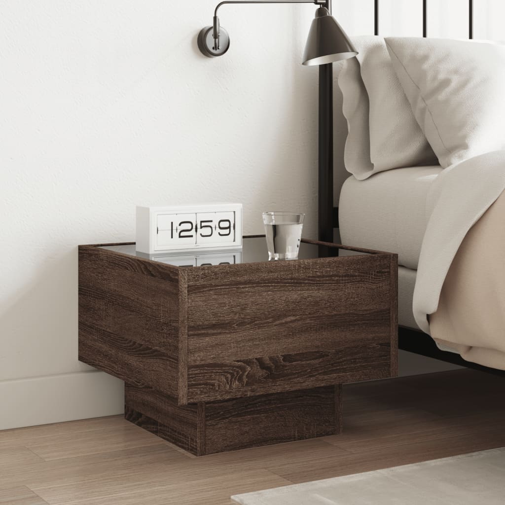 Mesa de cabeceira c/ LED infinity 40x40x30 cm carvalho castanho