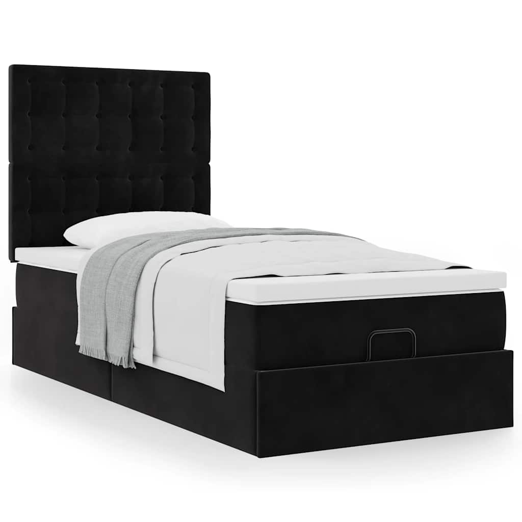 Estrutura de cama otomana com colchões preto veludo