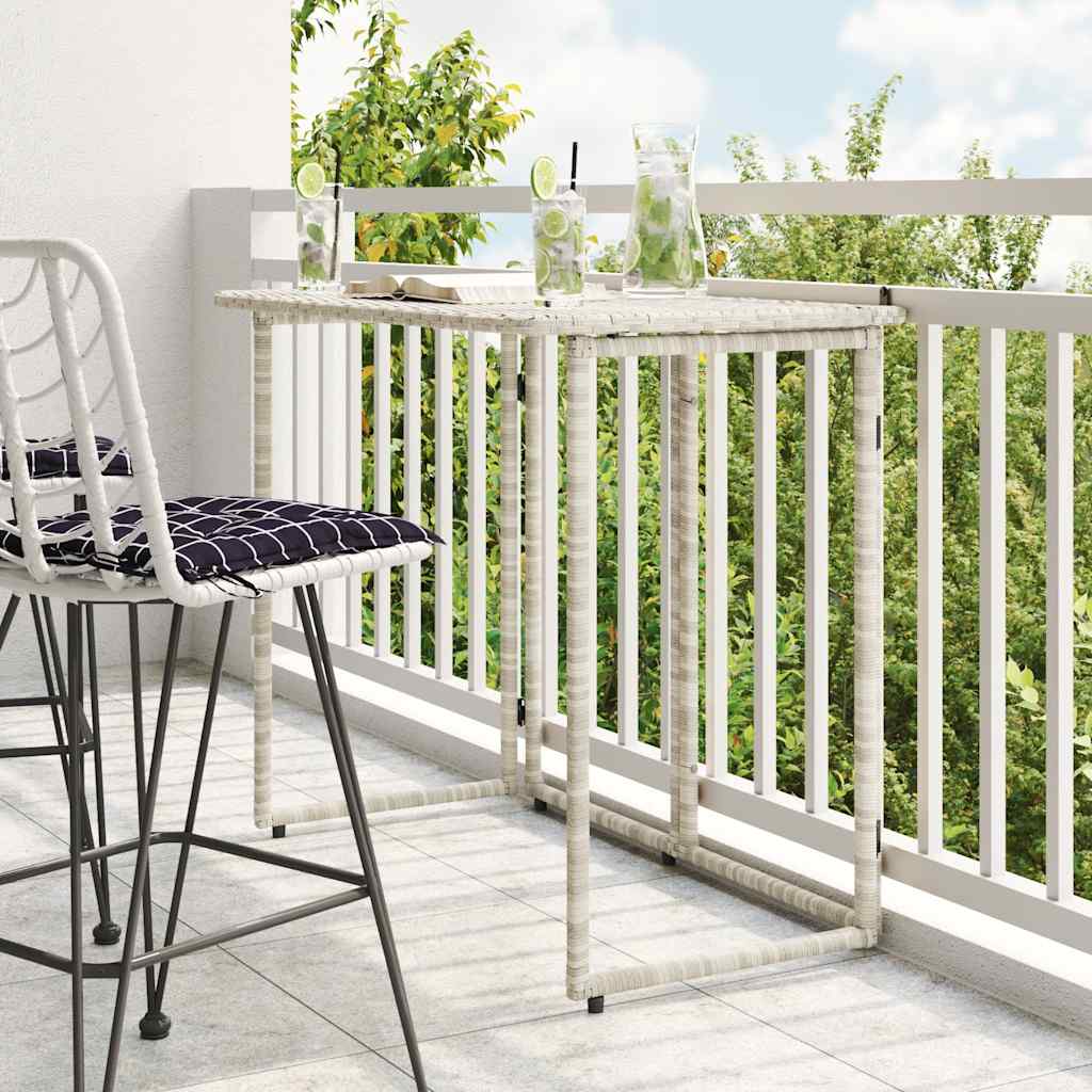 Mesa de jardim dobrável 90x51x75 cm vime PE cinzento-claro