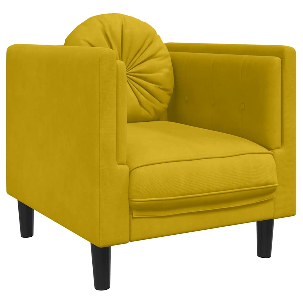 3 Pcs conjunto de sofás com almofadas veludo amarelo