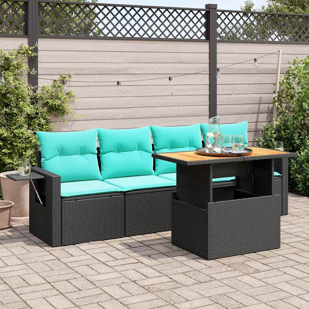 5 Pcs conjunto sofás de jardim com almofadões vime PE preto