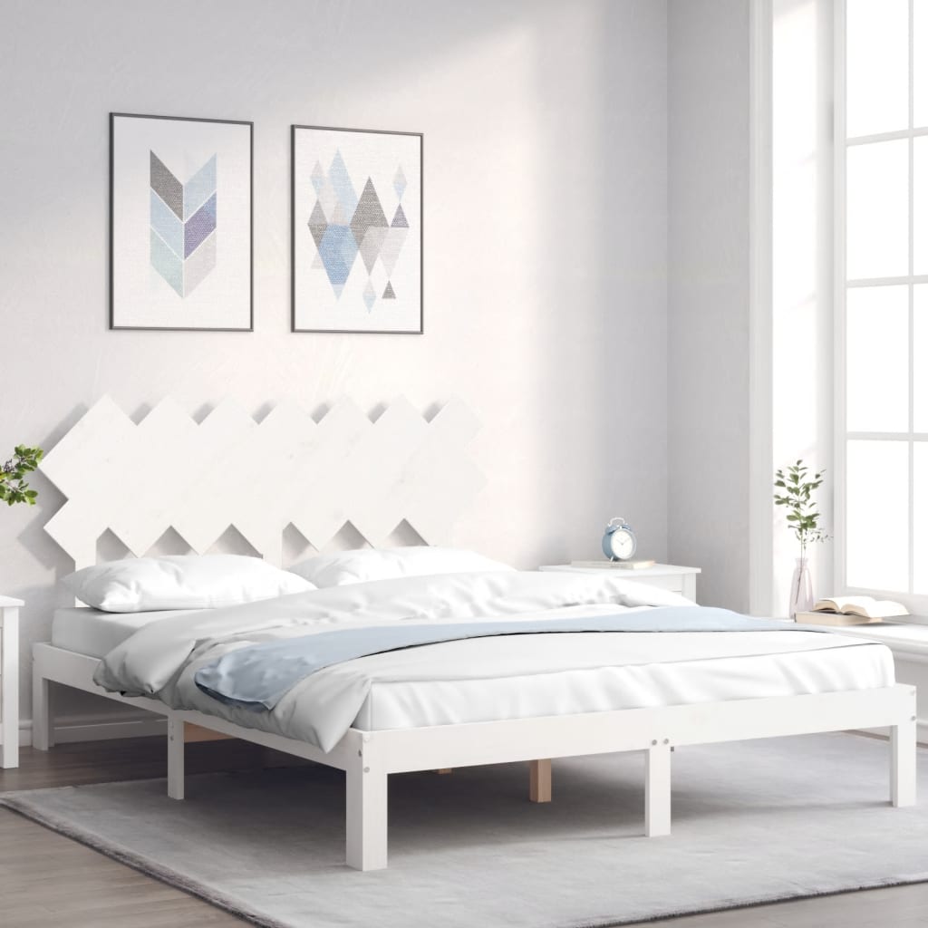Cama sem colchão 140x200 cm madeira de pinho maciça branco