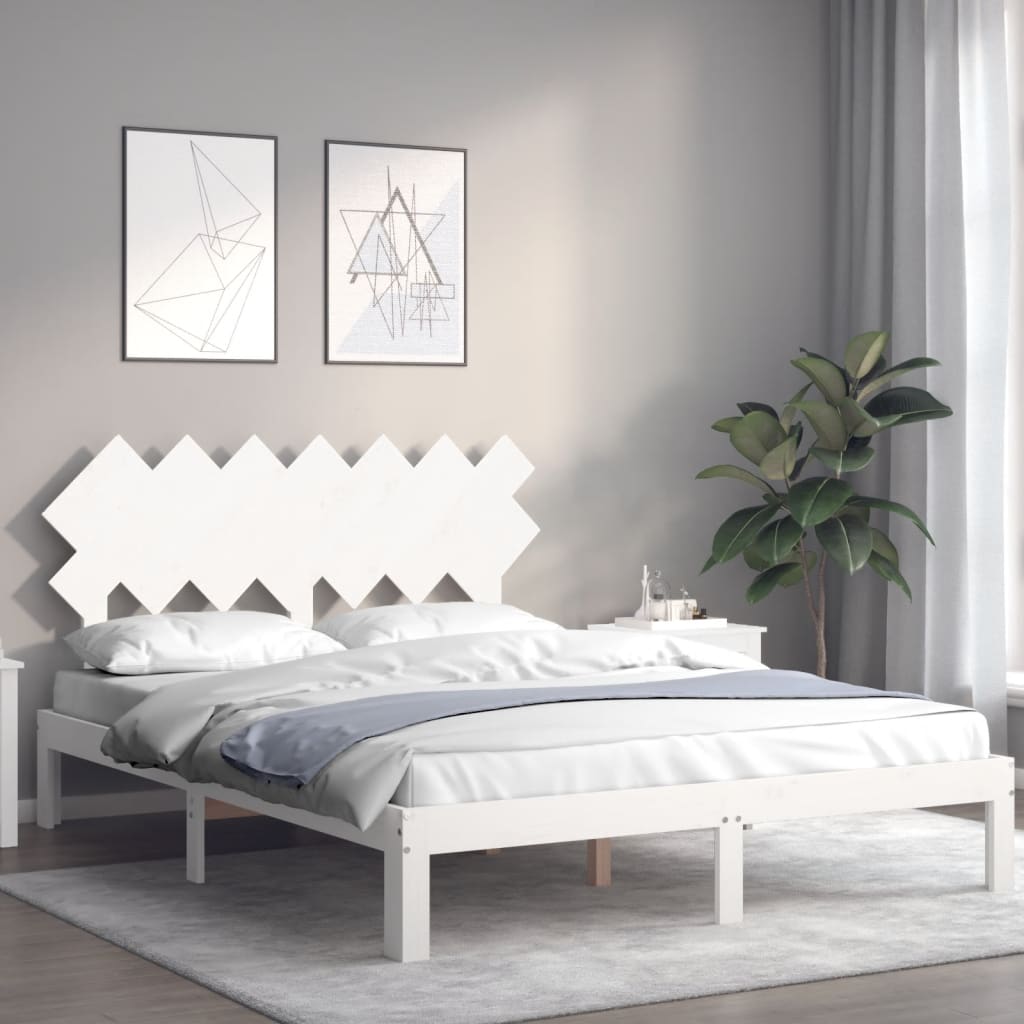Cama sem colchão 140x200 cm madeira de pinho maciça branco