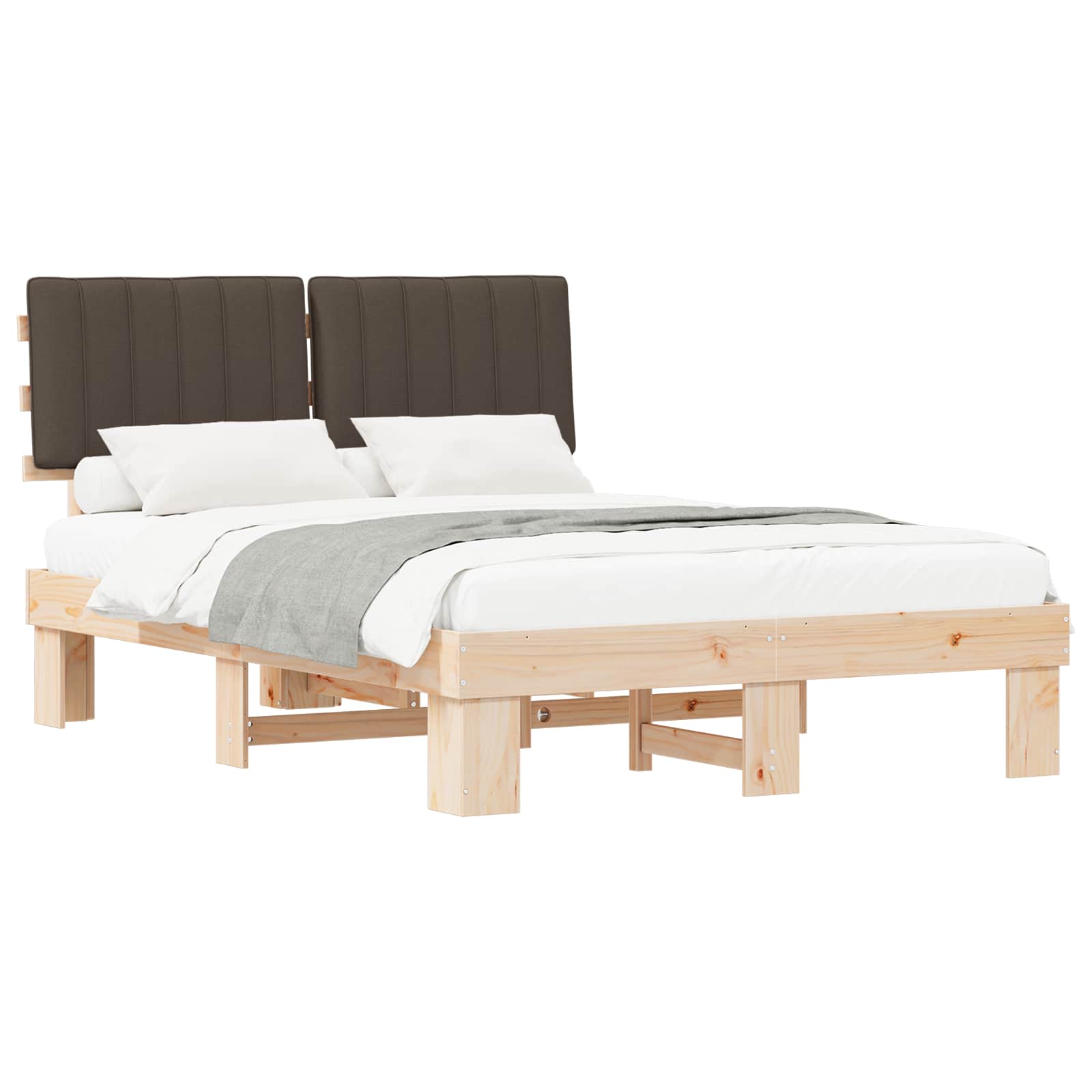 Estrutura de cama com cabeceira estofada cinzento-acastanhado