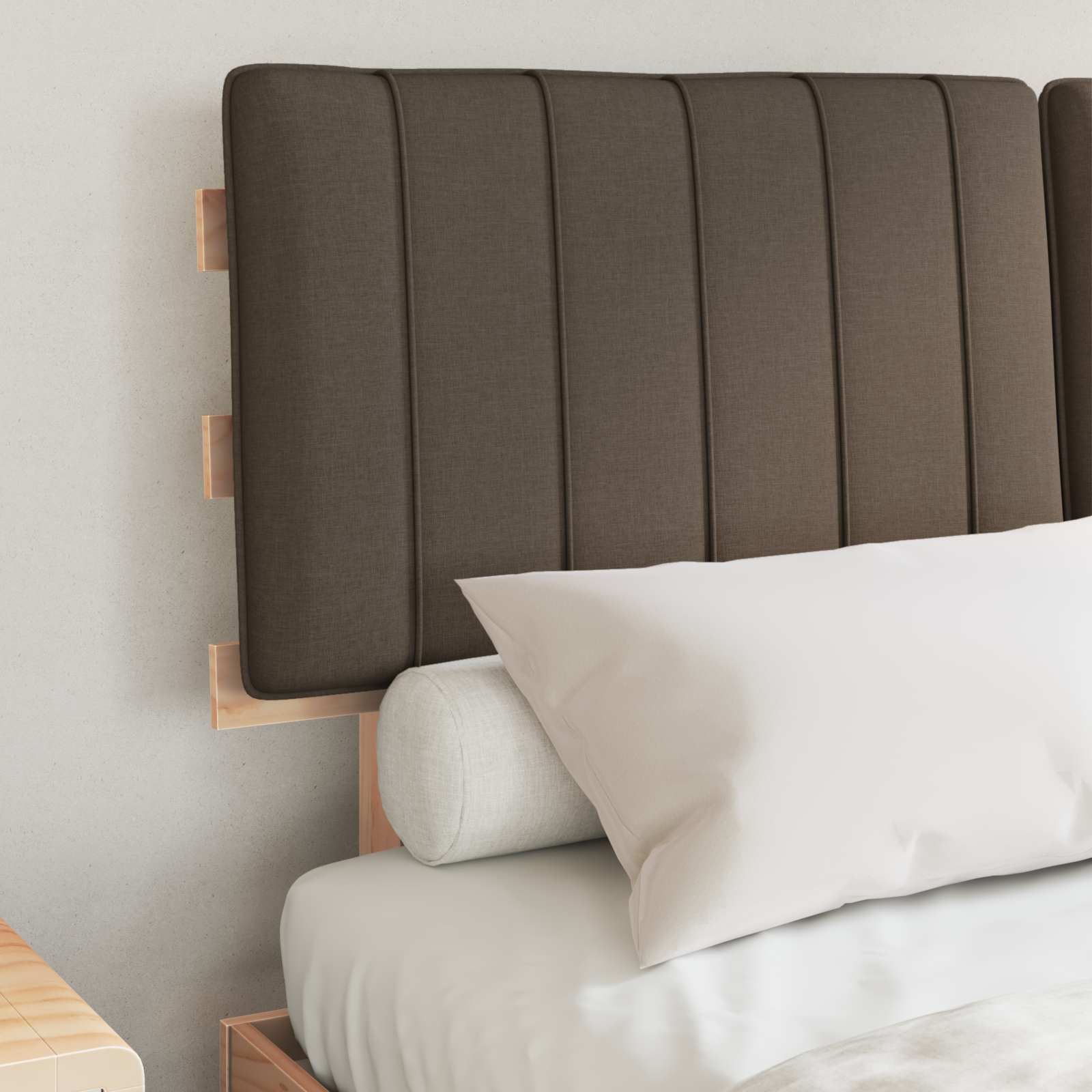 Estrutura de cama com cabeceira estofada cinzento-acastanhado