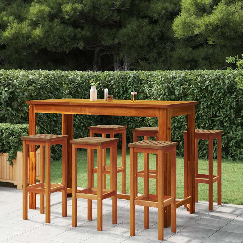 7 Pcs conjunto de bar para jardim madeira de acácia maciça