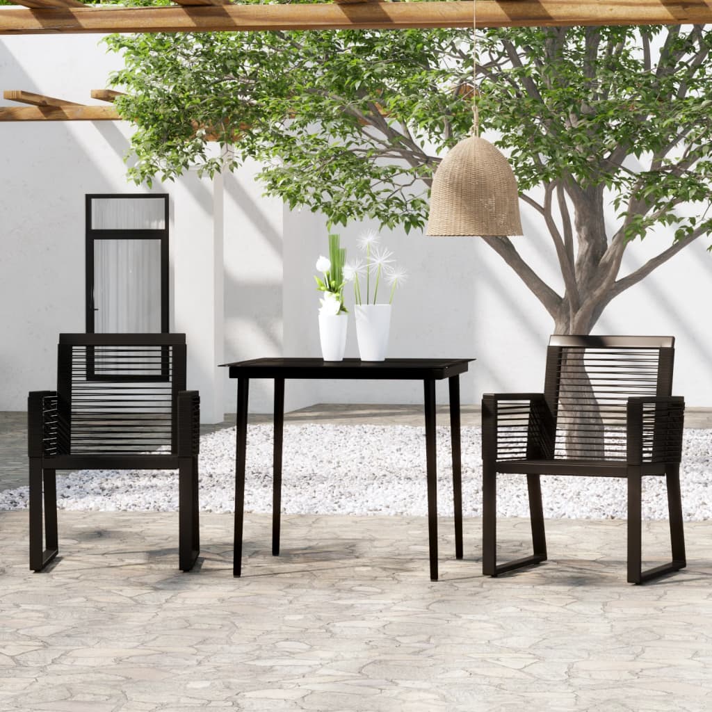 3 Pcs conjunto de jantar para jardim preto