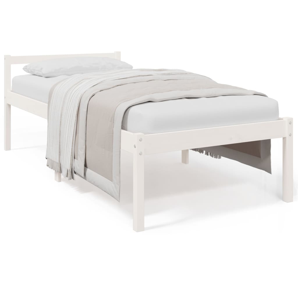 Cama de solteiro p/ idosos 90x190 cm pinho maciço branco