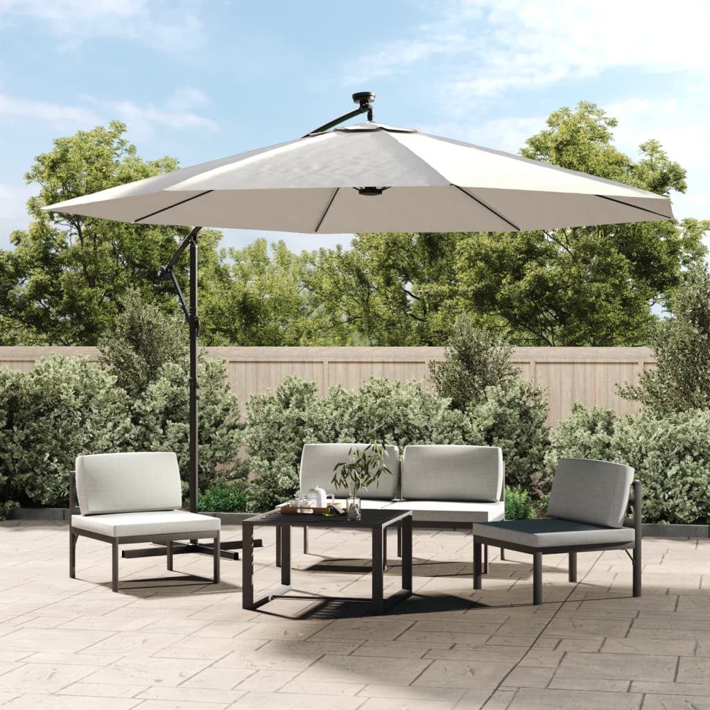 Guarda-sol cantilever c/ luzes LED e poste metal 350 cm areia