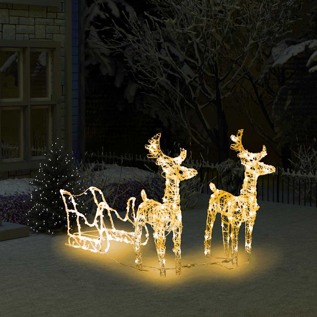 Decoração de natal renas/trenó 160 luzes LED 130 cm acrílico