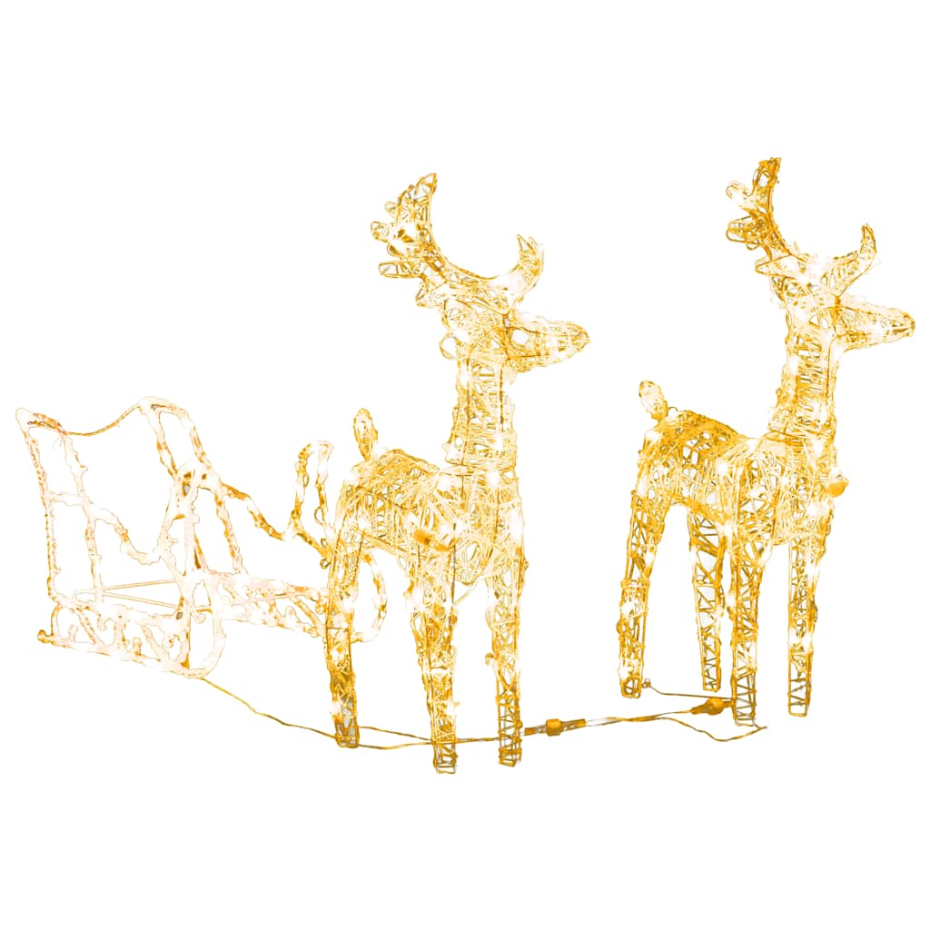 Decoração de natal renas/trenó 160 luzes LED 130 cm acrílico