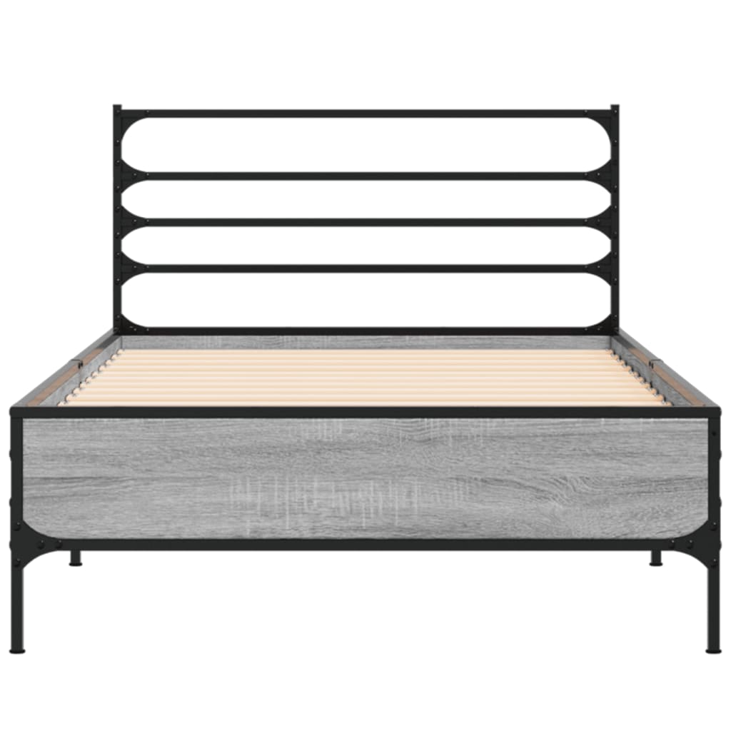 Estrutura de cama derivados de madeira e metal cinzento sonoma
