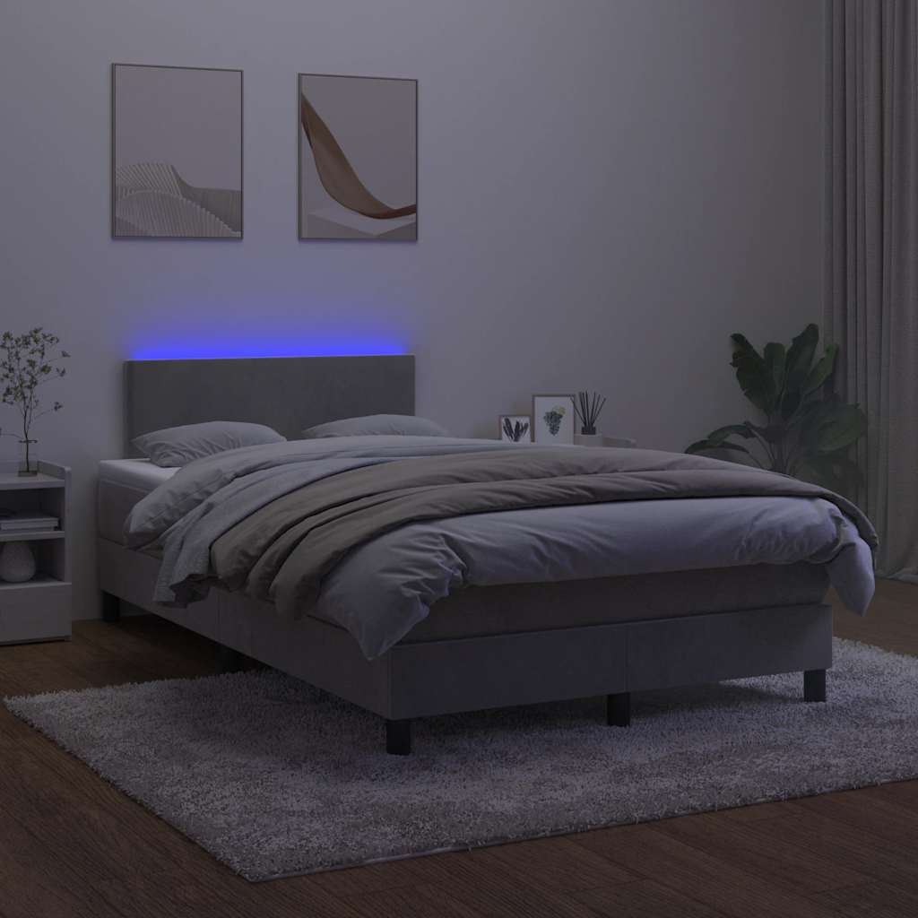 Cama box spring colchão LED 120x190 cm couro artif. cinza-claro