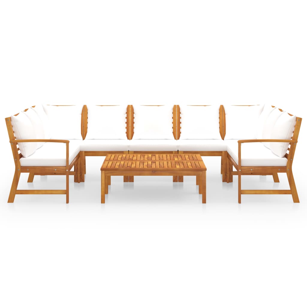 9 Pcs conj. lounge de jardim c/ almofadões acácia maciça creme