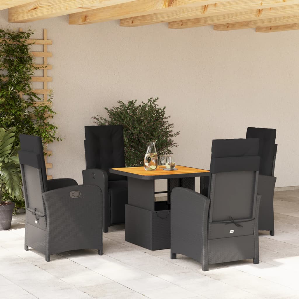 5 Pcs conjunto de jantar p/ jardim c/ almofadões vime PE preto