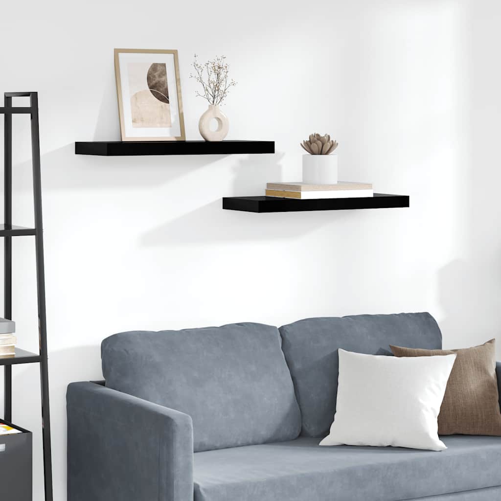 Prateleiras de parede suspensas 2 pcs 60x23,5x3,8 cm MDF preto