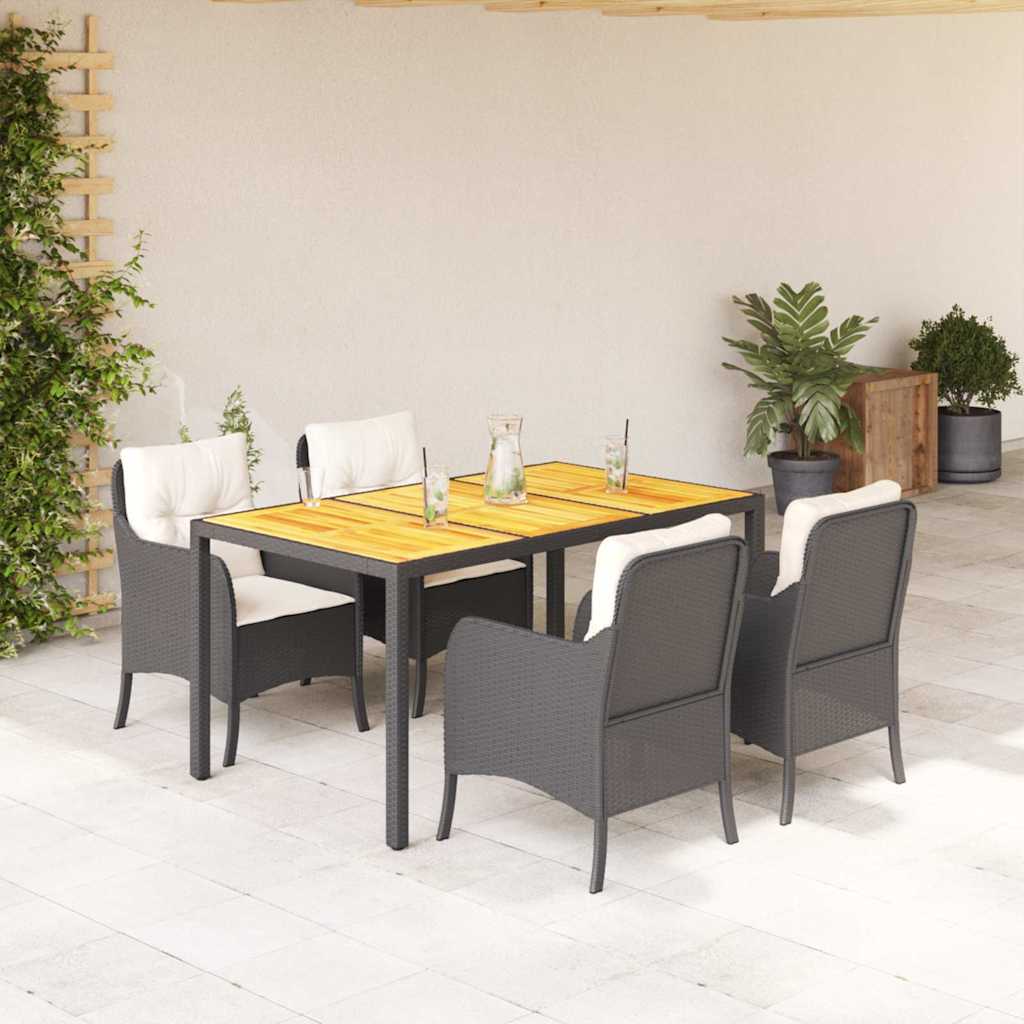 5 Pcs conjunto de jantar p/ jardim c/ almofadões vime PE preto