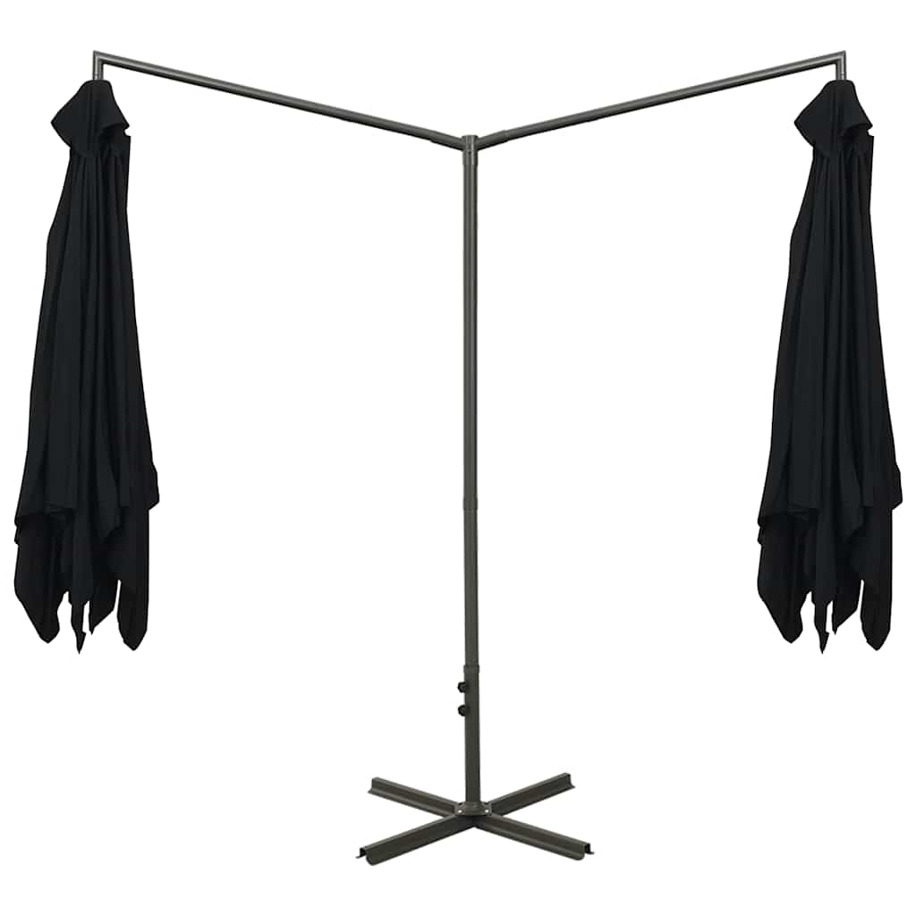 Guarda-sol de jardim duplo com poste de aço 600x300 cm preto