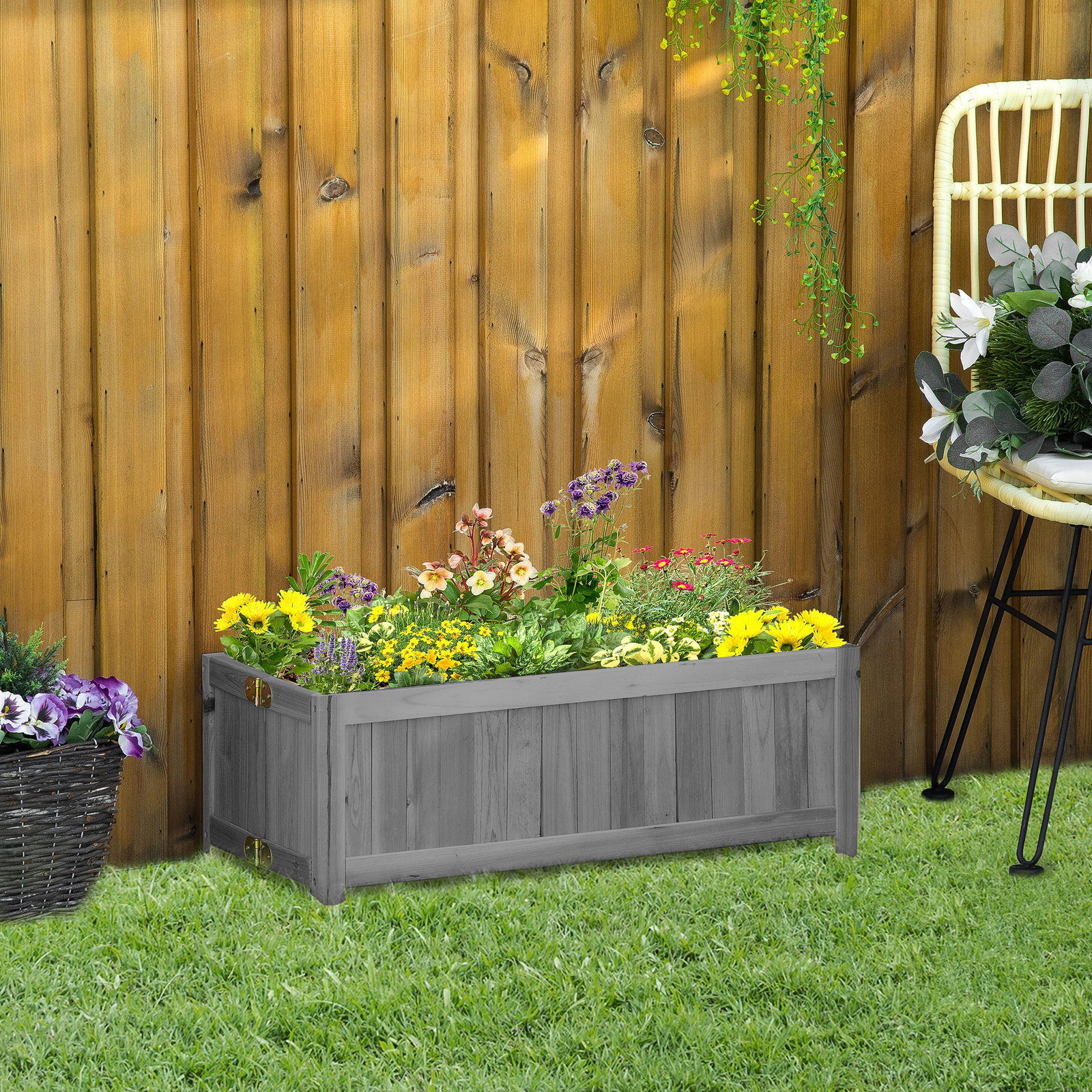 Floreira de madeira dobrável floreira elevada para cultivo de vegetais e flores no pátio varanda terraço 70x30x25 cm cinzento