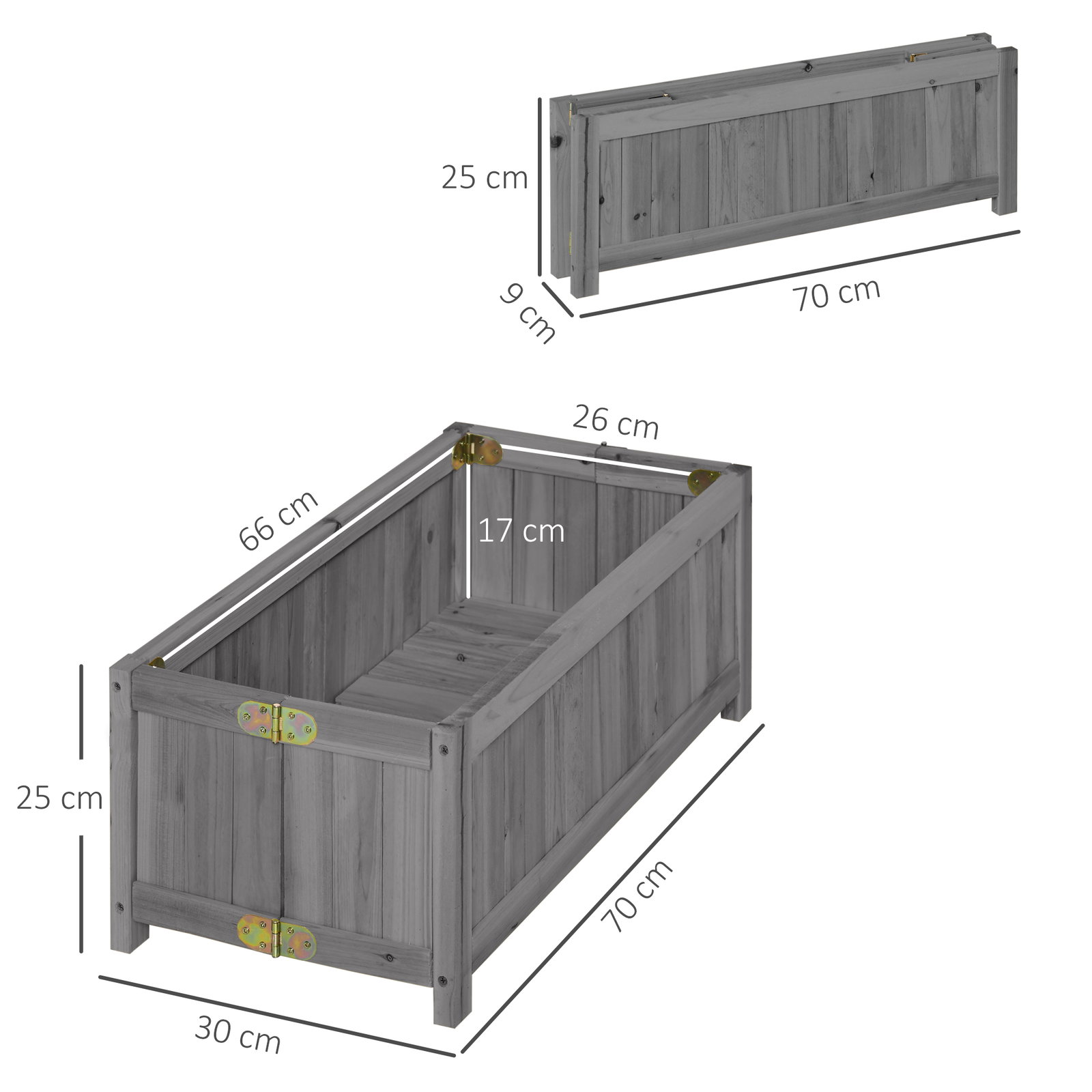 Floreira de madeira dobrável floreira elevada para cultivo de vegetais e flores no pátio varanda terraço 70x30x25 cm cinzento
