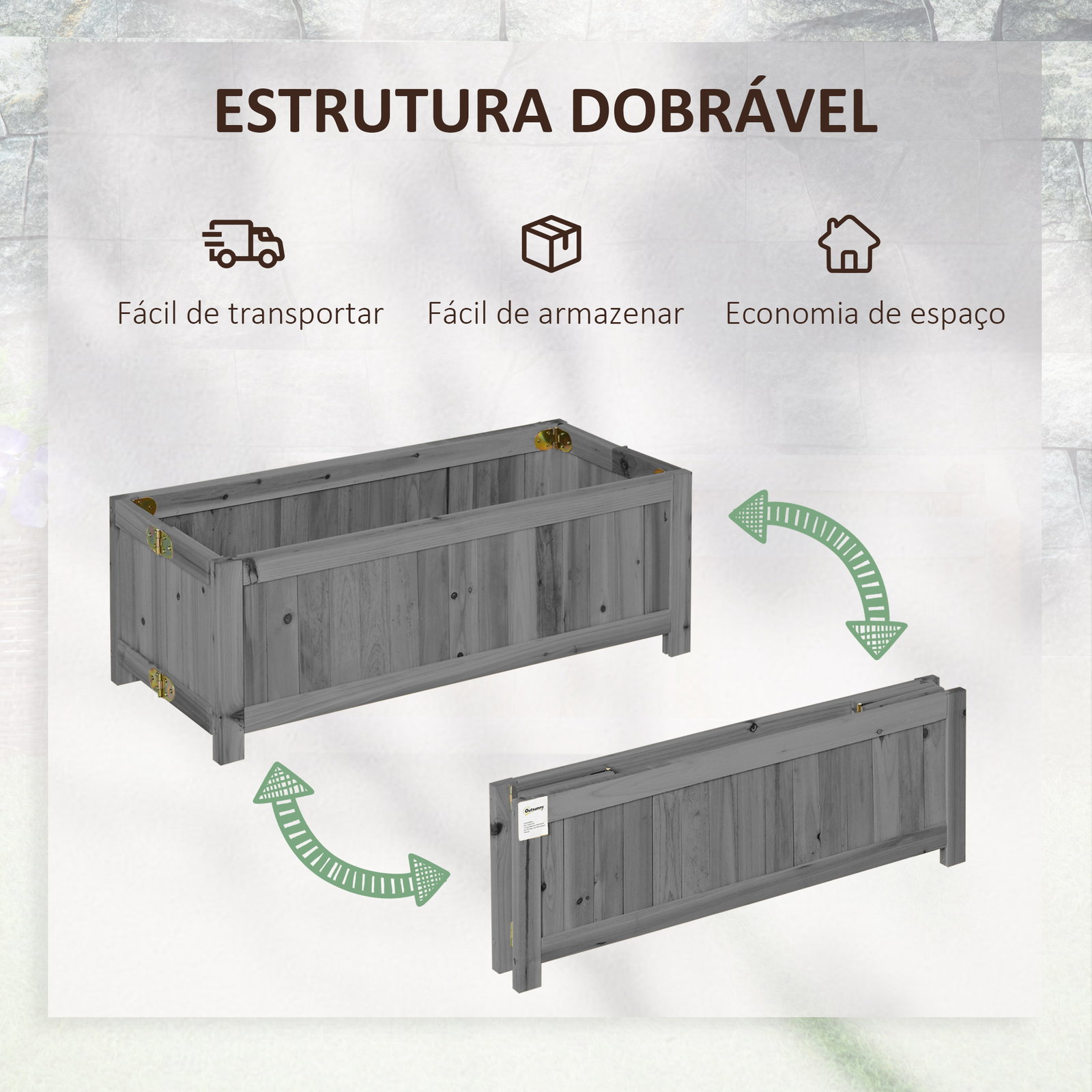 Floreira de madeira dobrável floreira elevada para cultivo de vegetais e flores no pátio varanda terraço 70x30x25 cm cinzento