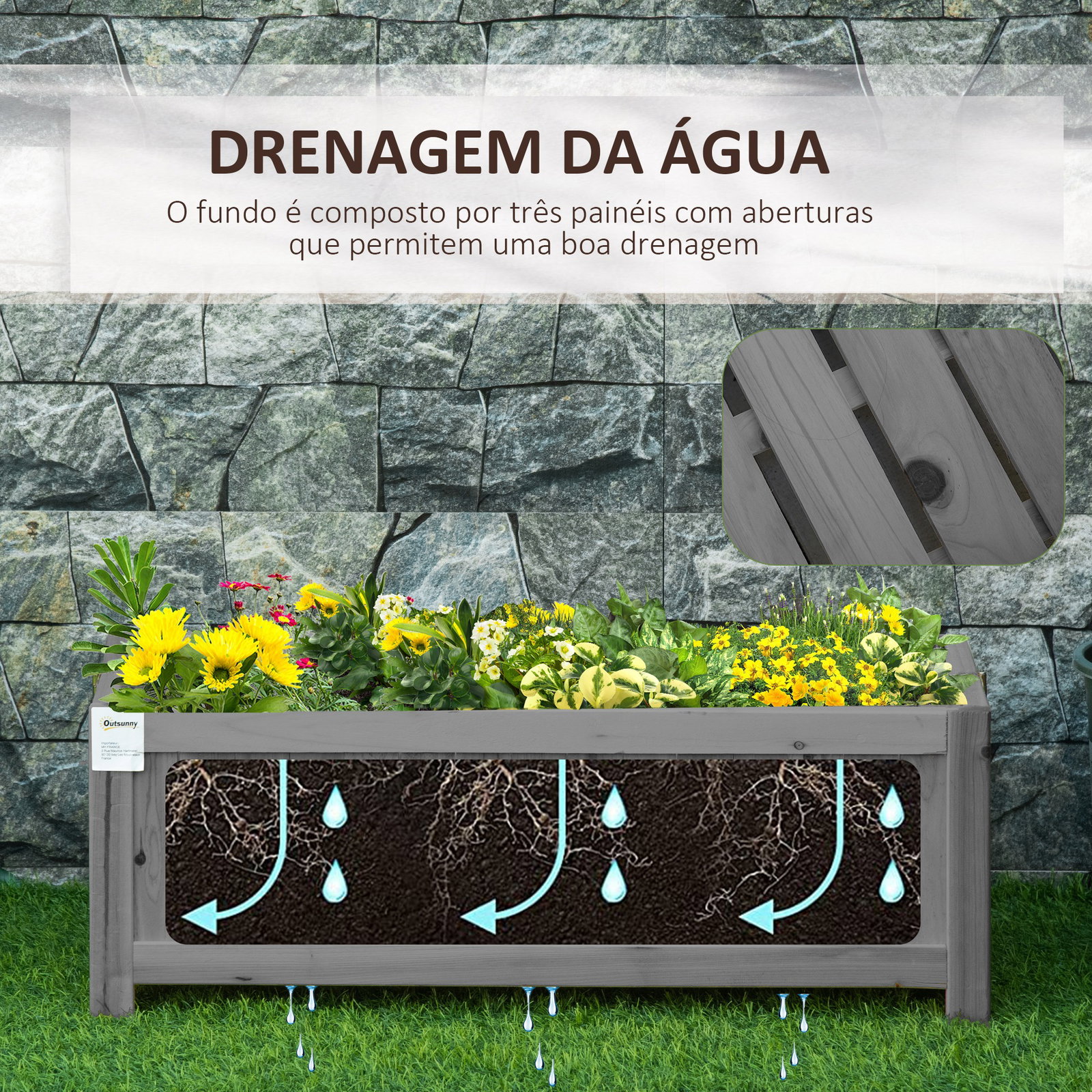 Floreira de madeira dobrável floreira elevada para cultivo de vegetais e flores no pátio varanda terraço 70x30x25 cm cinzento