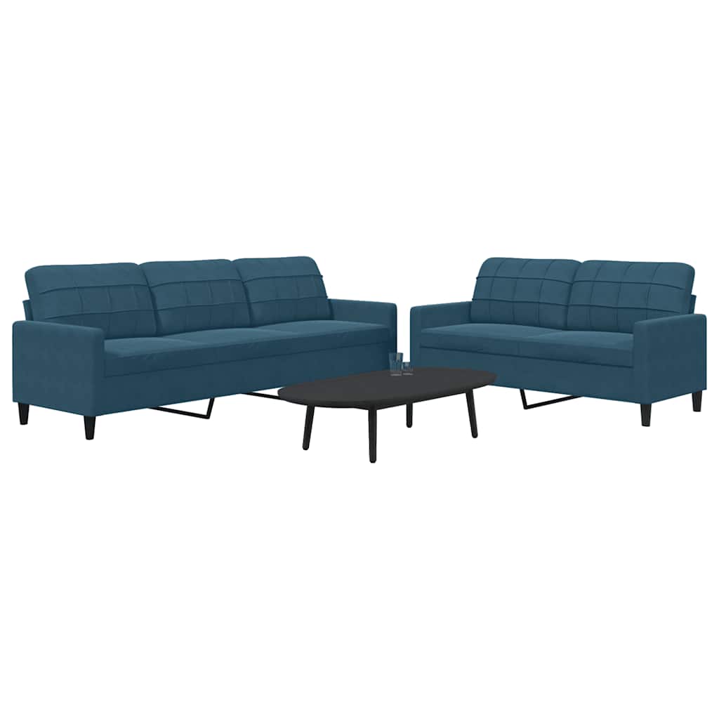 2 Pcs conjunto de sofás com almofadões veludo azul