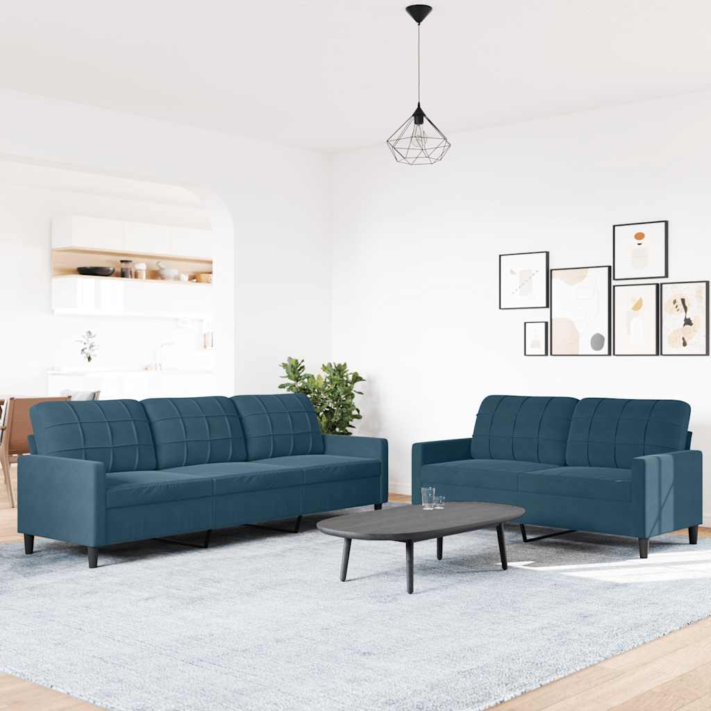 2 Pcs conjunto de sofás com almofadões veludo azul