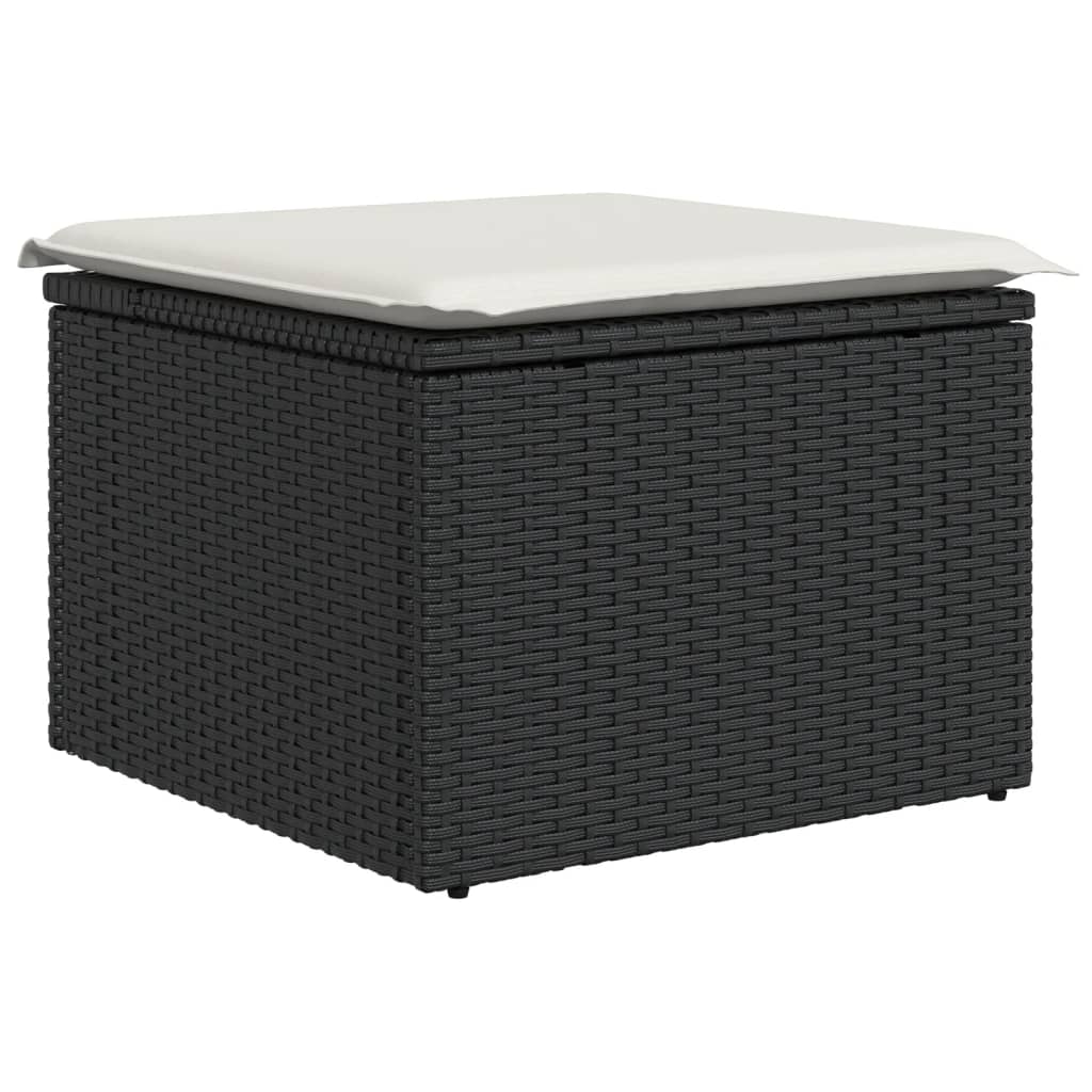 10 Pcs conjunto sofás de jardim c/ almofadões vime PE preto