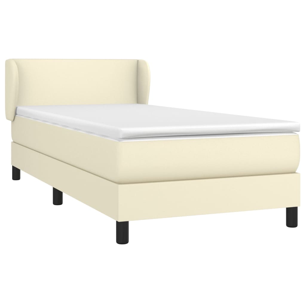 Cama com molas/colchão 100x200 cm couro artificial cor creme