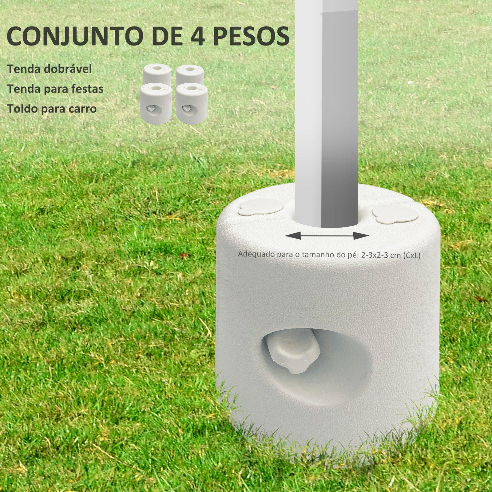 Conjunto de 4 pesos para tendas dobráveis suportes enchivel com 9,5 kg de água ou 12 kg de areia ø24x25,5 cm branco