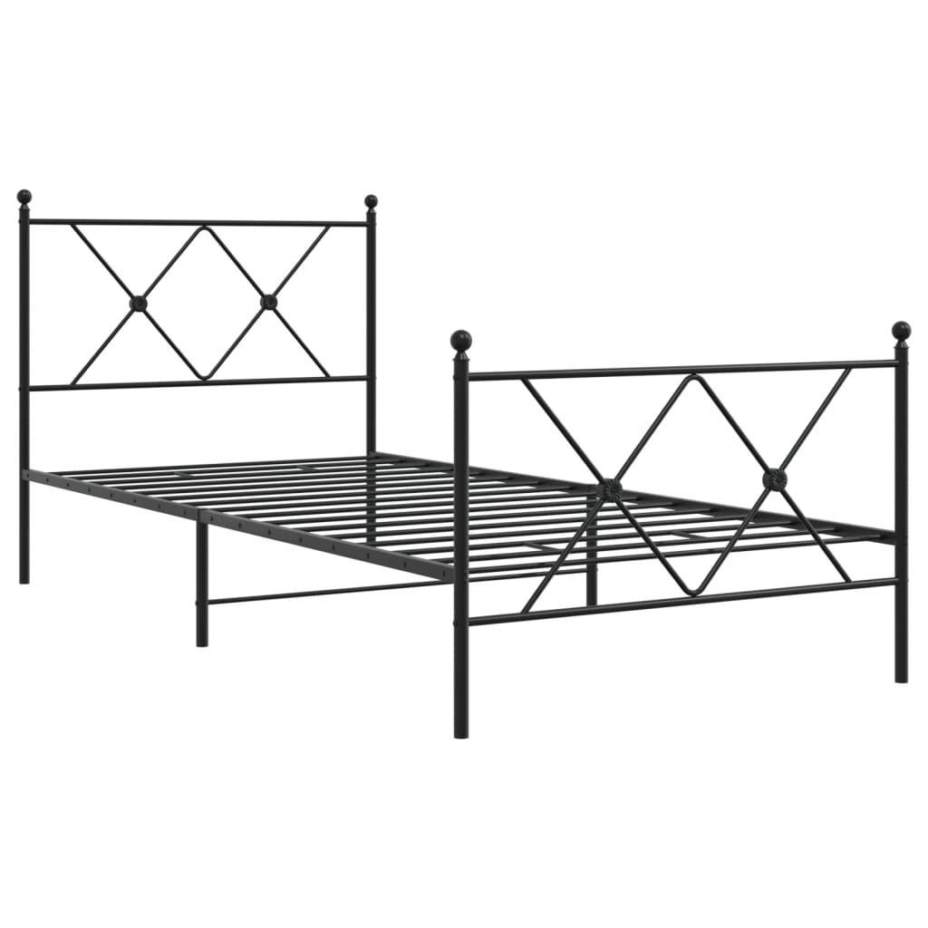 Estrutura de cama com cabeceira e pés 90x200 cm metal preto
