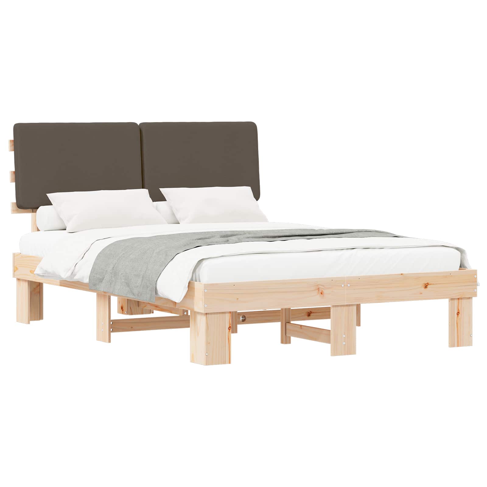 Estrutura de cama com cabeceira estofada cinzento-acastanhado